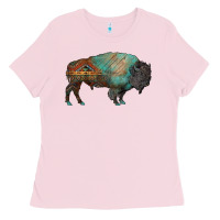 Bubblegum Pink aztec bison Ladies Tee - RanaPortraitStore