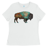 White aztec bison Ladies Tee - RanaPortraitStore
