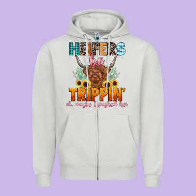 Heifers Be Trippin' Zipper Hoodie Designed By Lillyallendesigns