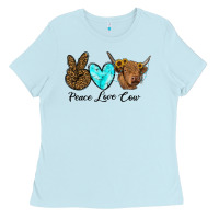 Baby Blue peace love cow Ladies Tee - RanaPortraitStore