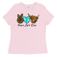 Bubblegum Pink peace love cow Ladies Tee - RanaPortraitStore