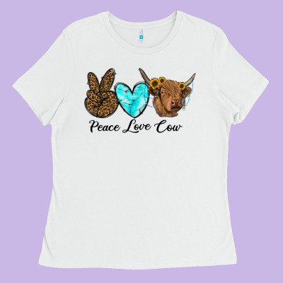 Peace Love Cow Ladies Tee Designed By Ranaportraitstore
