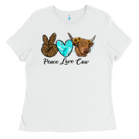 White peace love cow Ladies Tee - RanaPortraitStore