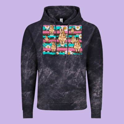 Easter Bunny With Daisy And Turquoise Cowhide Leopard  Background Vintage Hoodie Designed By Artiststas