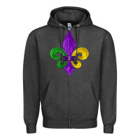 Charcoal Heather mardi gras fleur de lis Zipper Hoodie - LillyAllenDesigns
