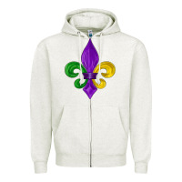 Oatmeal Heather mardi gras fleur de lis Zipper Hoodie - LillyAllenDesigns