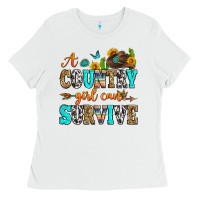 White a country girl can survive Ladies Tee - Zillion Design Studio