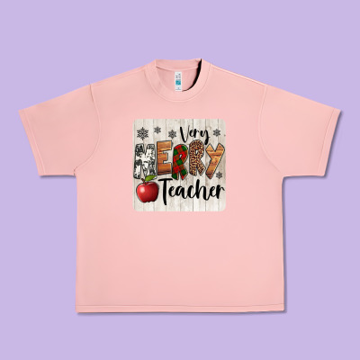 Very Merry Teacher Christmas Coaster Urban Heavy Tee Designed By Jasminsmagicworld