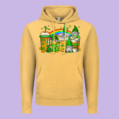 St Patricks Day Gnomes Coffee Cups Vintage Hoodie Designed By Jasminsmagicworld