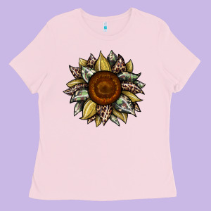 Sunflower Camouflage And Leopard 2 Ladies Tee Designed By Jahusdesignshop