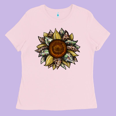 Sunflower Camouflage And Leopard 2 Ladies Tee Designed By Jahusdesignshop
