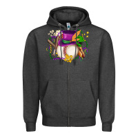Charcoal Heather mardi gras baseball Zipper Hoodie - LillyAllenDesigns