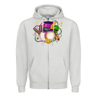 Dove Grey mardi gras baseball Zipper Hoodie - LillyAllenDesigns
