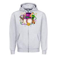 Heather Grey mardi gras baseball Zipper Hoodie - LillyAllenDesigns