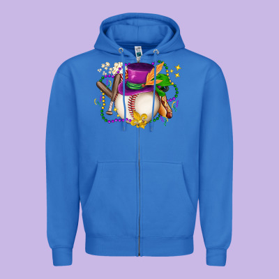 Mardi Gras Baseball Zipper Hoodie Designed By Lillyallendesigns