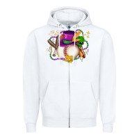 White mardi gras baseball Zipper Hoodie - LillyAllenDesigns