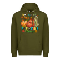 Army Green Autumn leaves pumpkins please Premium Hoodie - NancyCooperArtShop