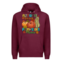 Burgundy Autumn leaves pumpkins please Premium Hoodie - NancyCooperArtShop