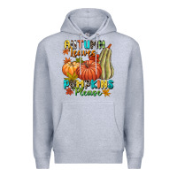 Heather Grey Autumn leaves pumpkins please Premium Hoodie - NancyCooperArtShop
