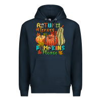 Navy Autumn leaves pumpkins please Premium Hoodie - NancyCooperArtShop