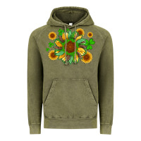 Vintage Olive st patricks sunflowers with shamrock and glitters with leopard Vintage Hoodie - Artiststas