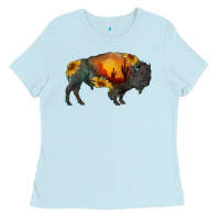 Baby Blue sunflower bison Ladies Tee - RanaPortraitStore