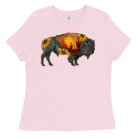 Bubblegum Pink sunflower bison Ladies Tee - RanaPortraitStore