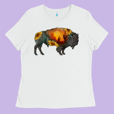 Sunflower Bison Ladies Tee Designed By Ranaportraitstore