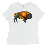 White sunflower bison Ladies Tee - RanaPortraitStore
