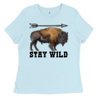 Baby Blue stay wild bison Ladies Tee - RanaPortraitStore
