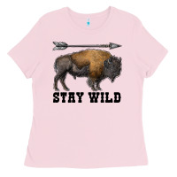 Bubblegum Pink stay wild bison Ladies Tee - RanaPortraitStore