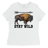 White stay wild bison Ladies Tee - RanaPortraitStore
