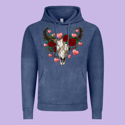 Valentine's Bull Skull Vintage Hoodie Designed By Adodesignshop