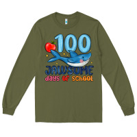 Army Green 100 jawsome days of school Long Sleeve Tee - MaliasSmallBusiness