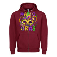 Burgundy mardi gras mask Zipper Hoodie - LillyAllenDesigns