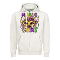 Oatmeal Heather mardi gras mask Zipper Hoodie - LillyAllenDesigns