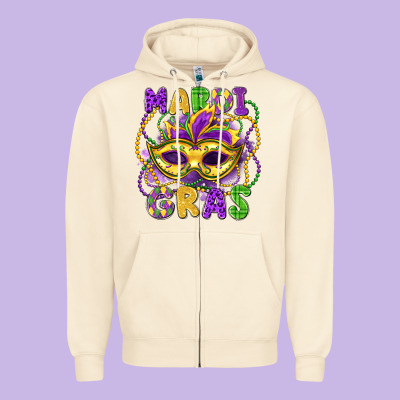 Mardi Gras Mask Zipper Hoodie Designed By Lillyallendesigns