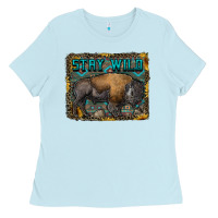 Baby Blue stay wild aztec bison Ladies Tee - RanaPortraitStore