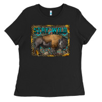 Black stay wild aztec bison Ladies Tee - RanaPortraitStore