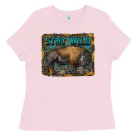 Bubblegum Pink stay wild aztec bison Ladies Tee - RanaPortraitStore