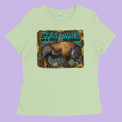 Stay Wild Aztec Bison Ladies Tee Designed By Ranaportraitstore