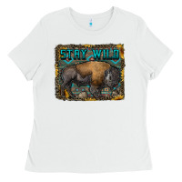 White stay wild aztec bison Ladies Tee - RanaPortraitStore