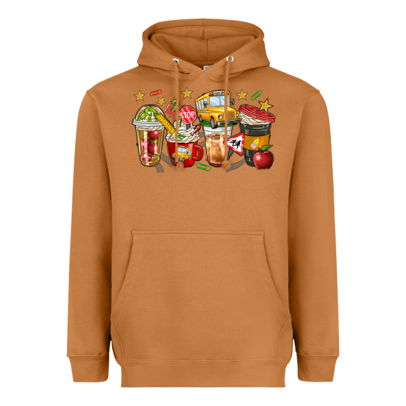 School Bus Coffee Cups Heavyweight Hoodie by NancyCooperArtShop | Teevron