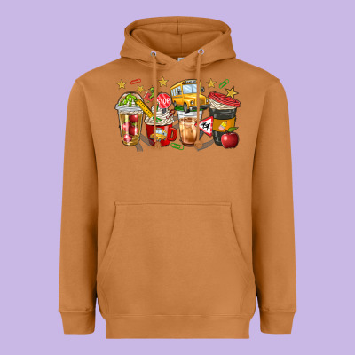 School Bus Coffee Cups Heavyweight Hoodie Designed By Nancycooperartshop