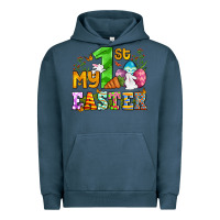 Pigment Midnight Navy Easter Day My first Easter with eggs and rabbits Urban Hoodie - OliviaCreatesArt