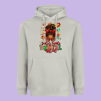 Santa's Favorite Dental Assistant Afro Messy Bun Heavyweight Hoodie Designed By Texasbilliewilder