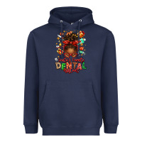 Navy Santa's Favorite Dental Assistant Afro Messy Bun Heavyweight Hoodie - texasbilliewilder