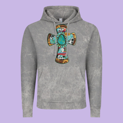 Cross With Leopard Sunflower Gemstone Serape Cowhide Vintage Hoodie Designed By Artiststas