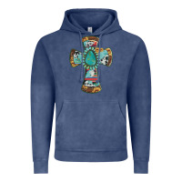 Vintage Denim cross with leopard sunflower gemstone serape cowhide Vintage Hoodie - Artiststas