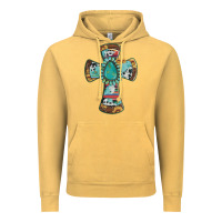 Vintage Mustard cross with leopard sunflower gemstone serape cowhide Vintage Hoodie - Artiststas